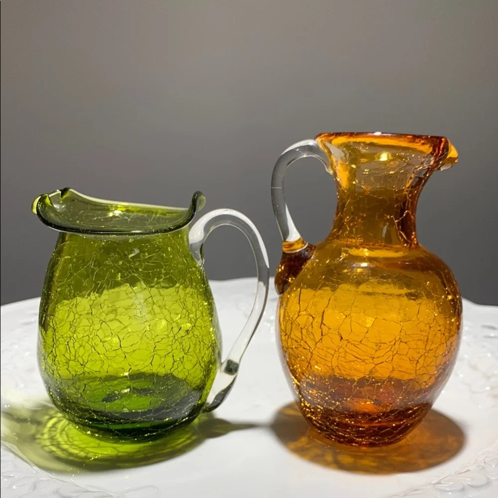Crackle Glass Olive and Orange MINI Accent Decor VINTAGE - Picture 2 of 8